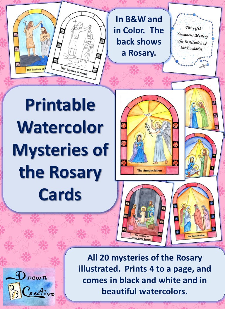 Watercolor Printable Mysteries Of The Rosary Cards Drawn2BCreative joyful-mysteries-of-the-rosary-printable