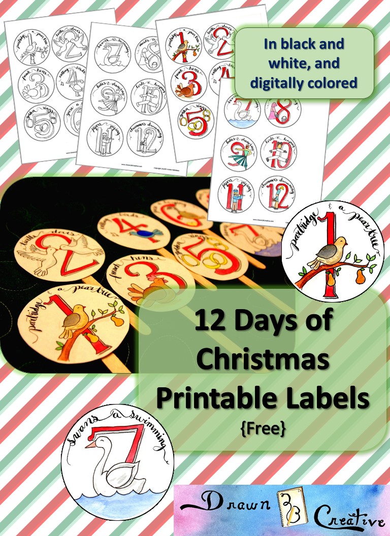 Free Printable 12 Days of Christmas Labels Drawn2BCreative